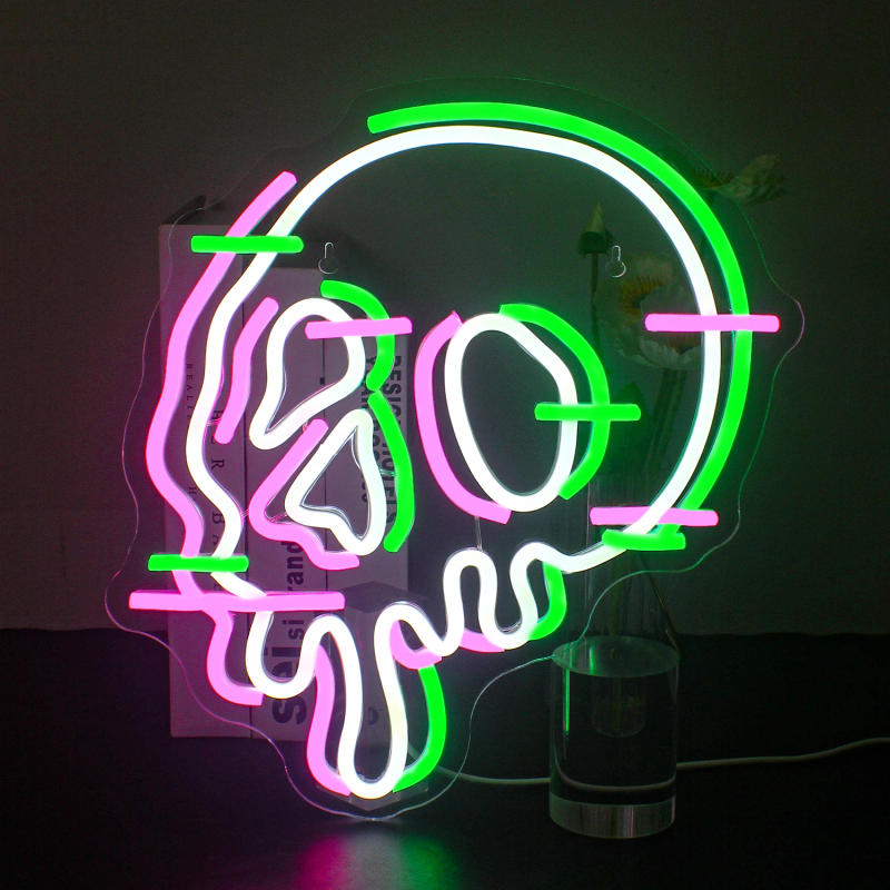 Description Picture 2 of itemMelt Skull Neon Signs For Wall Decor Mix Color Halloween Room Decoration Dimmable LED Lights Home Bedroom Party USB Powered Lamp