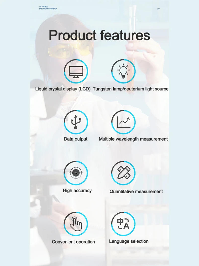 Description Picture 5 of item721 Visible Spectrophotometer UV Tester Spectral Broadband 4NM High Precision Light Meter Wavelength Range  330-1020NM 110-220 V