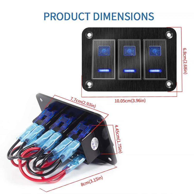 Description Picture 3 of itemABILKEEN Dual LED Light 3 Gang ON-OFF Rocker switch Modification Panel DC12V-24V Waterproof Toggle Switch panel for Car RV Truck