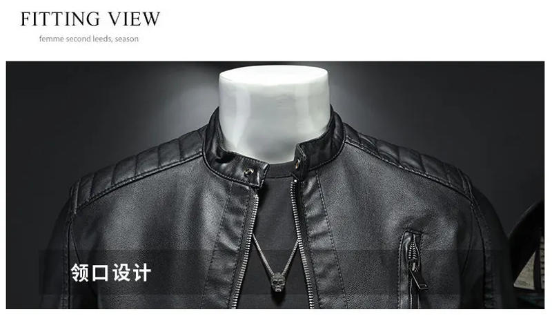 Description Picture 4 of item2023 New PU Leather Jacket Men's Autumn and Winter Men's High Quality Fashion Jacket White Coat Motorcycle Jacket Men's Clothing