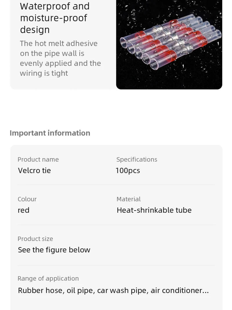 Description Picture 6 of item100pcs Heat Shrink Wire Connectors Red Heat Shrink AWG 22 To 18 Butt Electrical Connectors Tinned Solder Sealed Terminals