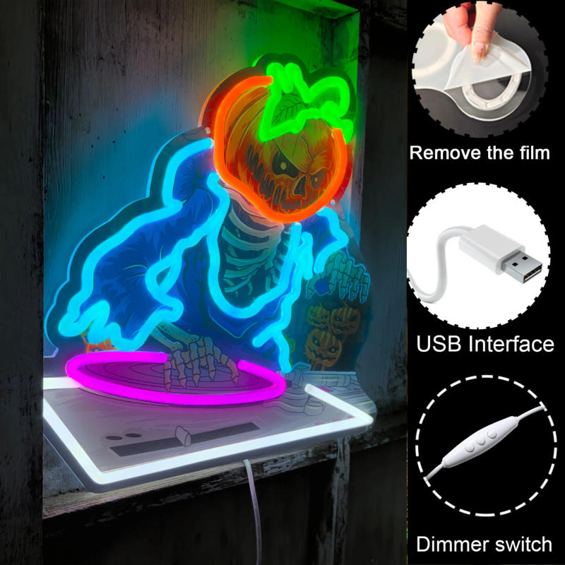 Description Picture 6 of itemHalloween Pumpkin Ghost Neon Signs Custom Led Halloween Neon Sign Room Decoration Bar Night Lights Wall Hang Decor