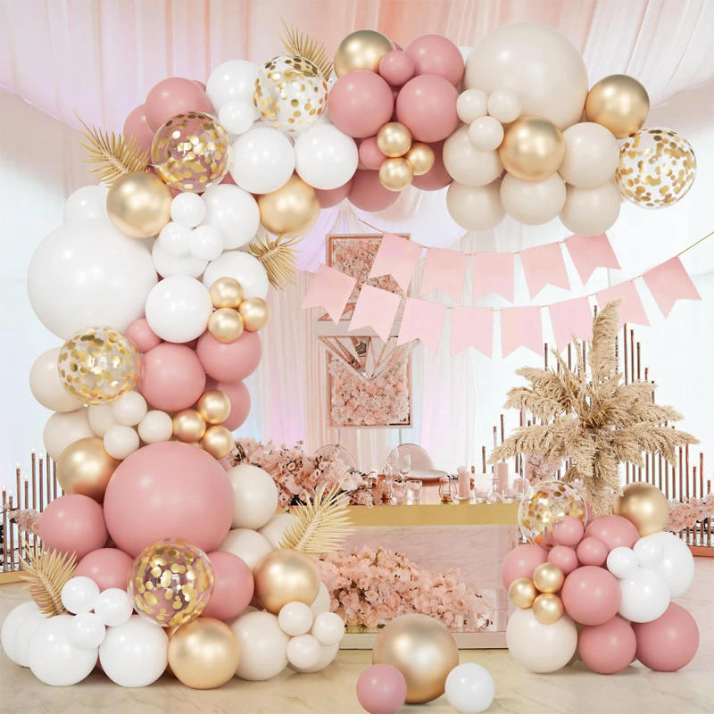 Description Picture 5 of itemRetro Pink White Gold Balloons Garland Arch Kit Birthday Party Decoration Kids Baby Shower Wedding Party Supplies Letax Ballons