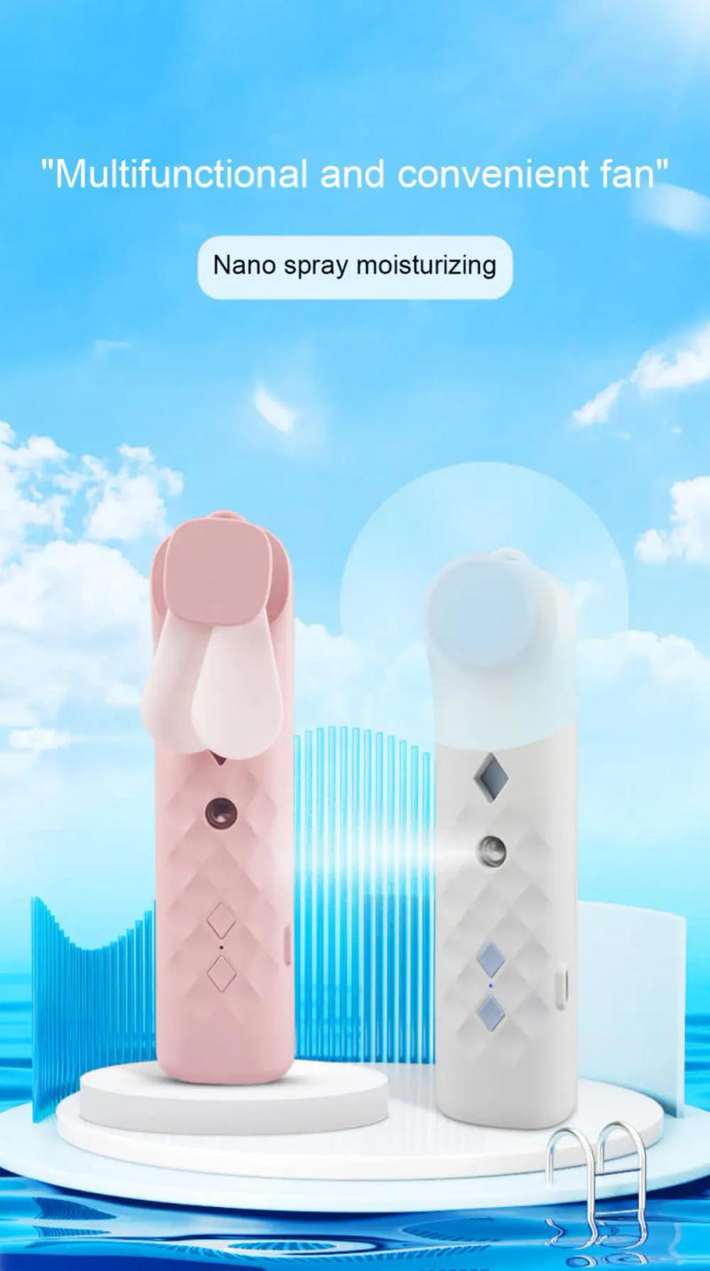 Description Picture 2 of item2 In 1 Portable Fan Humidifier USB Rechargeable Handheld Fan Water Spray Fan Face Steamer Air Conditioner Cooling Fan