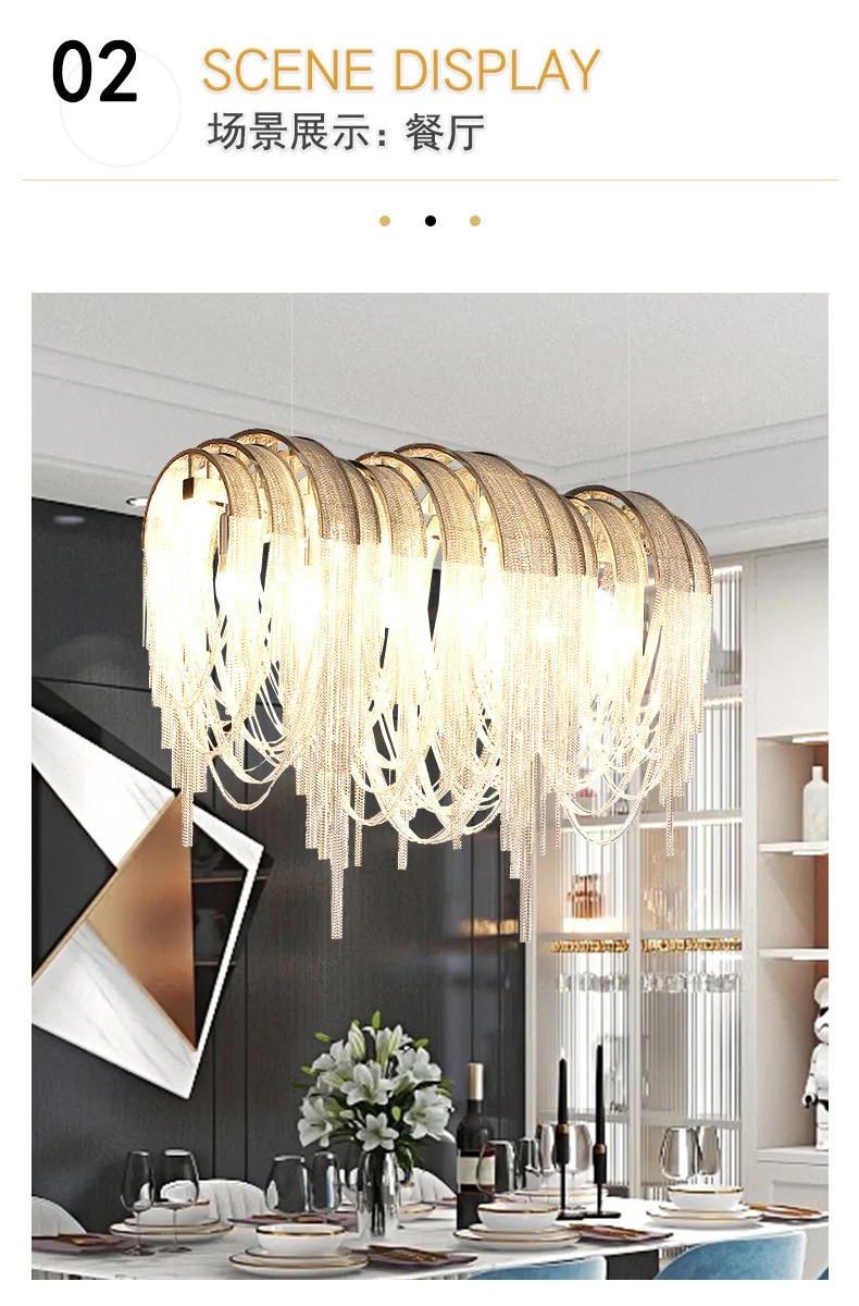 Description Picture 6 of itemItalian Style Living Room Aluminum Strip Tassel Pendant Lights Modern Home Decoration Restaurant LED Ceiling Lighting Fixtures