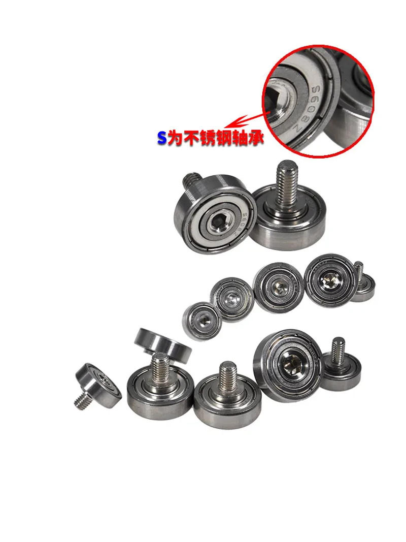 Description Picture 2 of item10pcs Stainless Steel External Thread Bearing Pulley with Bolt Metal Roller Guide Wheel Drawer Track Wheel Furniture Hardware