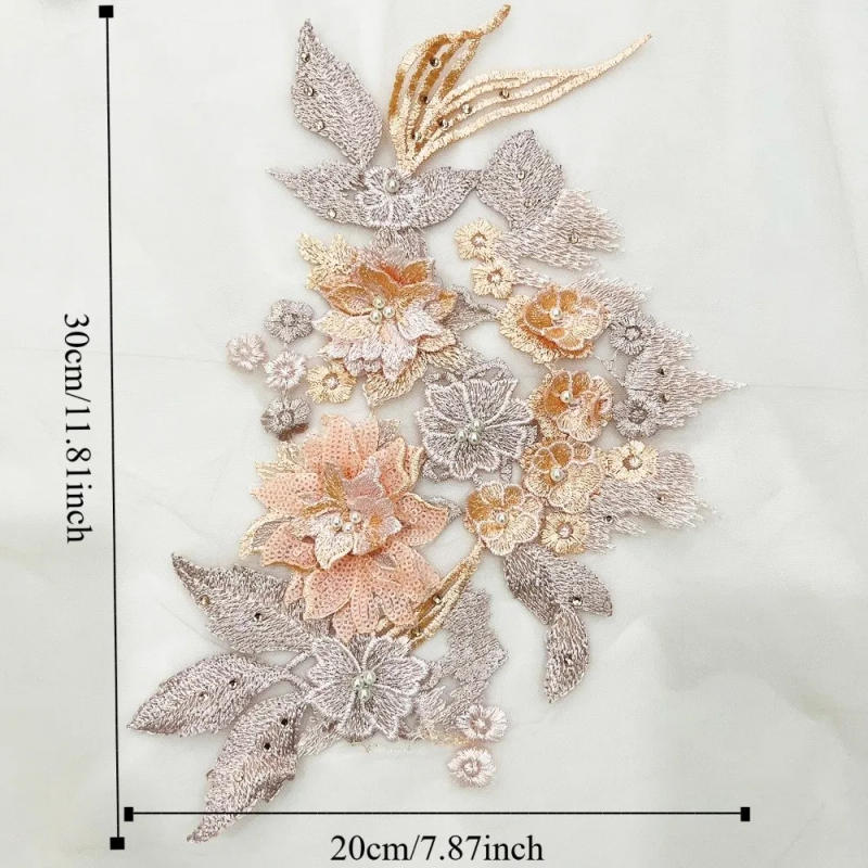 Description Picture 2 of itemElegant Embroidery Bead Patches Three-dimensional Polyester Clothing Applique Delicate Flower Embroidered Patches Bridal Wear