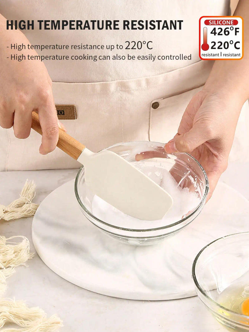 Description Picture 5 of itemLeeseph 4Pack Scraper Spatula Set Food Grade Silicone Baking Spatulas Heat Resistant Kitchen Cooking Utensils Wood Handle