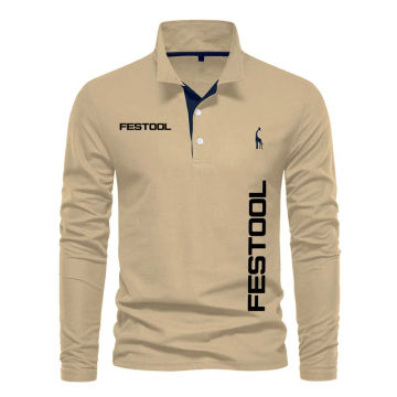 Spring autumn long sleeve men's T shirt POLO shirt Festool tools print High quality lapel 100% cotton Men's sweatshirt