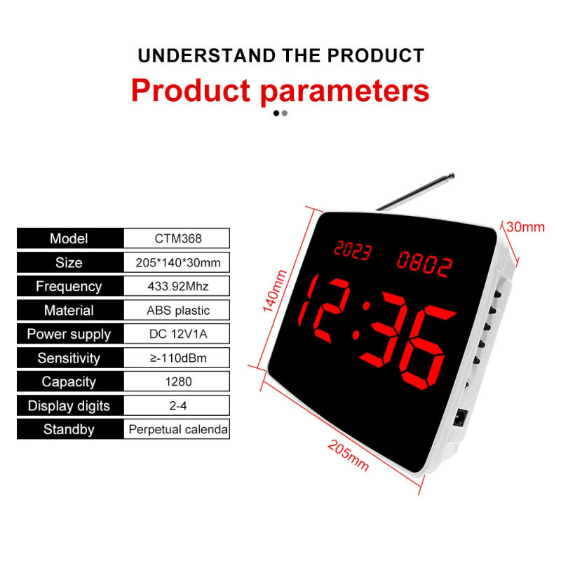 Description Picture 6 of itemWireless Waiter pager System Restaurant Smart Voice Broadcast 20 Call Buttons for Bar, Office, Cafe, and Customer Service Bell