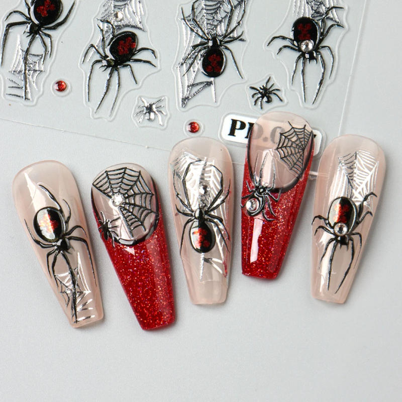 Description Picture 5 of itemBlack Spider 3D Nail Art Stickers Decals Halloween Ghost Spider Web Nail Decorations Adhesive Gel Decals Sliders Tattoo Manicure