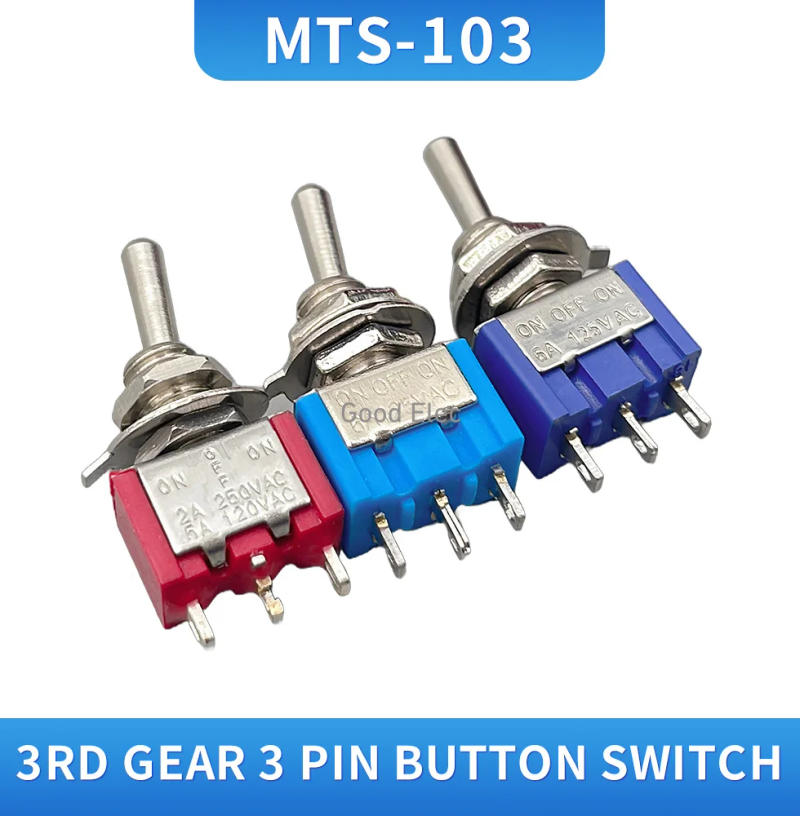 Description Picture 2 of item10Pcs ON-OFF-ON blue Red 3Pin 3 Position Latching MTS-103 AC 125V/6A 250V/3A Power Button Switch Car