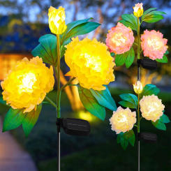 Solar Peony Flower Lights Home LED Decoration Landscape Lamp Waterproof Outdoor for Yard Garden Porch Lawn Backyard Decor Lighti