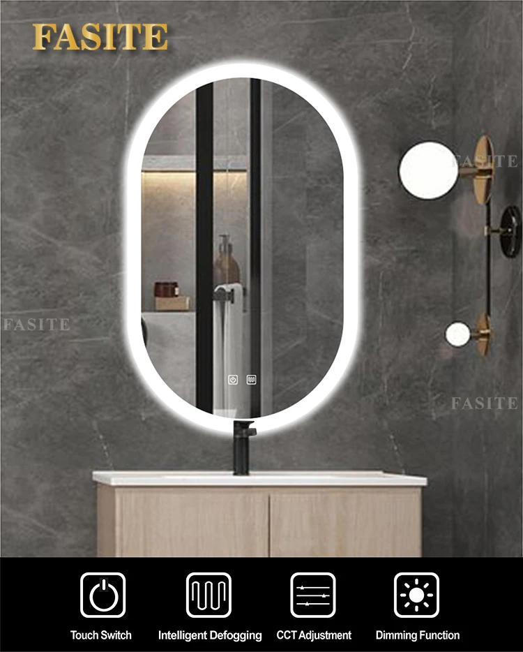 Description Picture 5 of item50x80cm Smart Oval Makeup Bathroom Mirror High Quality Refection Three Color LED Vanity Mirror With Anti-fog Brightness Dimmer