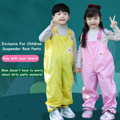 Kids Rain Gear Ultra-light Waterproof Children Strap suspender pants and poncho