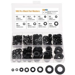 500Pcs Nylon Flat Washer Set, Washers Metric Sealing Spacer Gasket Ring Washers Set, 8 Sizes - M2, M2.5, M3, M4, M5, M6, M8, M10
