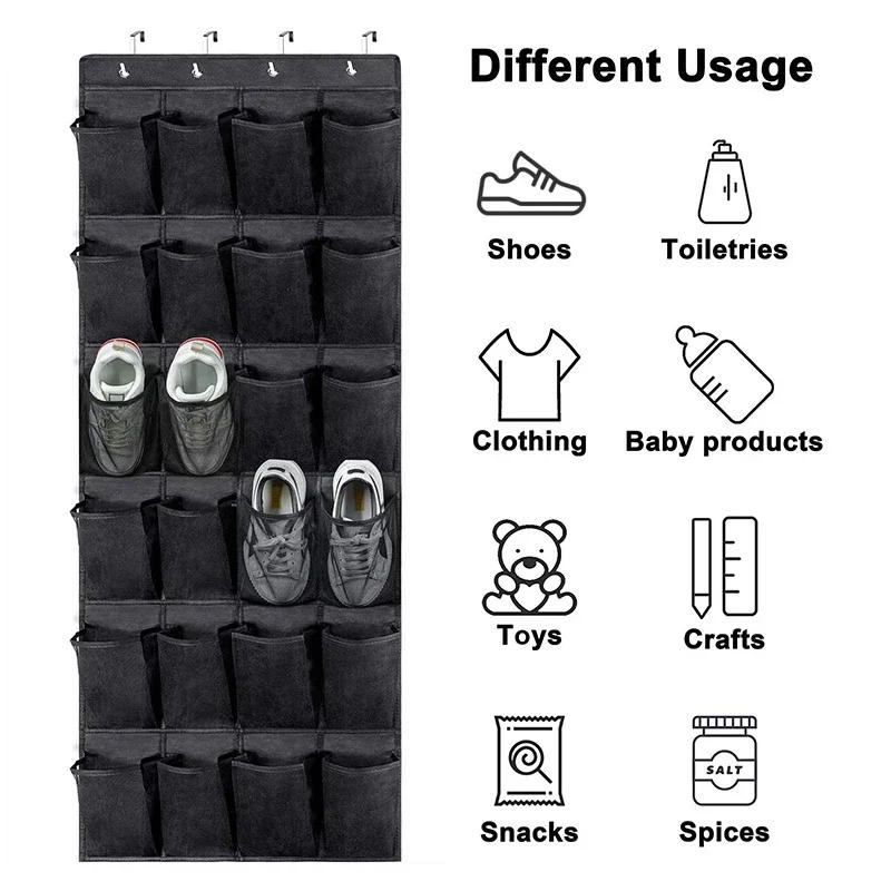 Description Picture 3 of item12/14 Pockets Over the Door Shoe Organizer Large Mesh Pockets With 4 Hooks Transparent Fabric Shoe Rack Storage Bag For Bedroom
