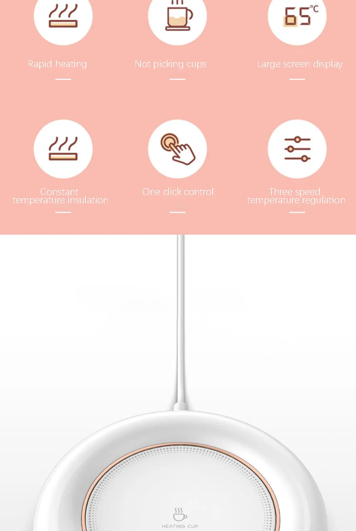 Description Picture 3 of itemMini Portable USB Cup Warmer 3 Gear Coffee Mug Heating Coaster Smart Thermostatic Hot Plate Milk Tea Water Heating Pad Heater