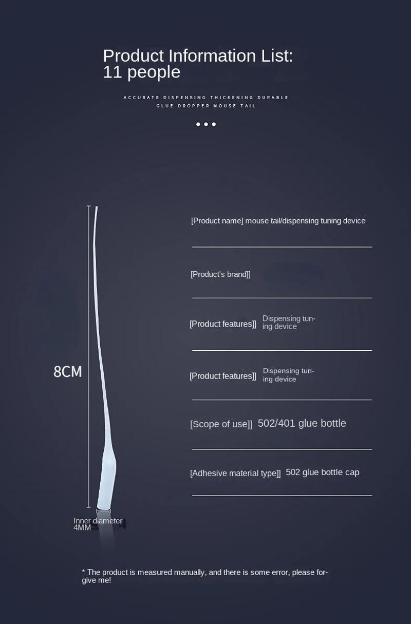 Description Picture 4 of item50/100Pcs Universal 502 Instant Super Glue Dropping Tube Nozzle Lengthened Needle Tube Bottle Cap Catheter Dropper Adhesive Tool