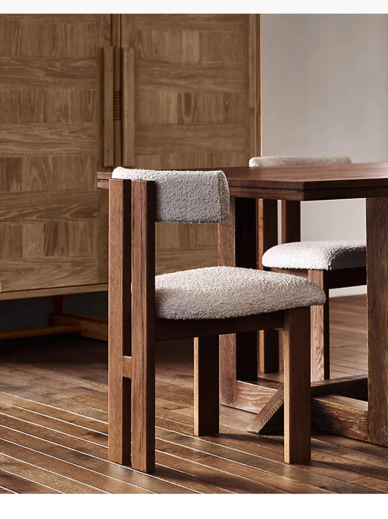 Description Picture 5 of itemFrench Retro Dining Chairs, Home Restaurant Solid Wood Chairs, Light Luxury Casual Makeup Stools, Designer Lamb Velvet Stools