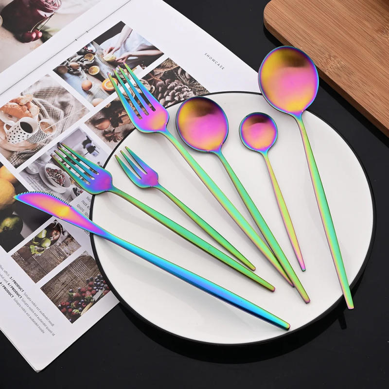 Description Picture 2 of itemGreen Gold 6Pcs Dinner Fork Tableware Dinnerware Stainless Steel Silverware Kitchen Party Flatware Matte Black Cutlery Set