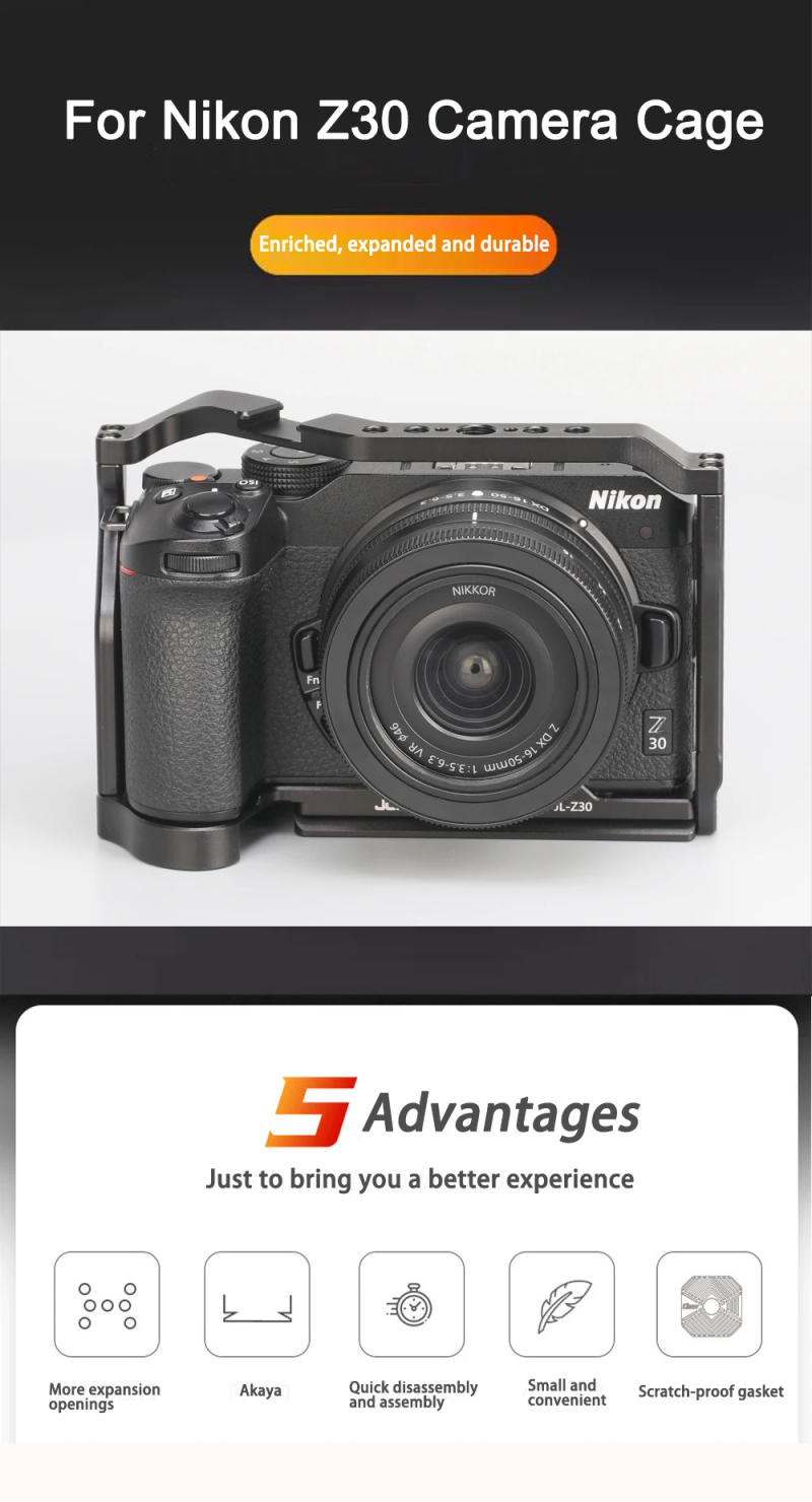 Description Picture 2 of itemFOTGA Camera Cage For Nikon Z 30 Quick Release L Plate Z30 Aluminum Alloy Cage with Cold Shoe Mount for Microphone and LED Light