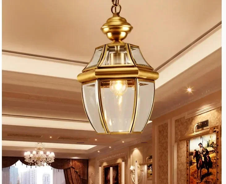 Description Picture 4 of itemFree Shipping Bronze Pendant Lamp D20cm Brass Chandelier Indoor Vintage Copper Glass Hanging Lamp AC110V/220V 100% Guaranteed