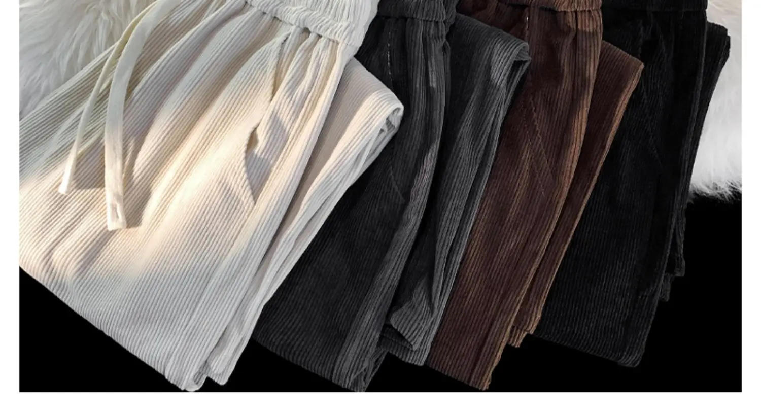Description Picture 3 of item2023 Spring and Autumn Corduroy Casual Sports Pants Men's Leggings Korean Style Loose Straight Solid Pants Trousers W19
