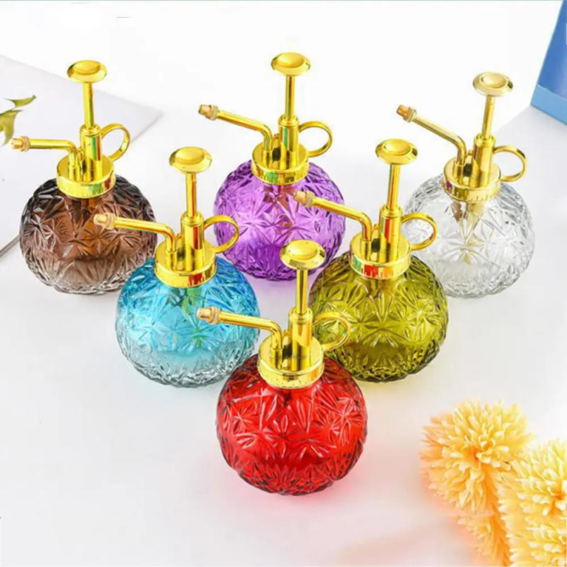 Description Picture 5 of item240ML Plant Sprinkler Kettle Embossed Glass Candy Colored Watering Can Push-type High Atomization Nozzle Watering Spray Bottle