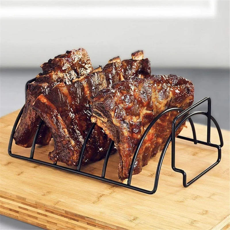 Description Picture 6 of itemNon-Stick BBQ Rib Rack Stand Barbecue Steaks Racks Stainless Steel Chicken Beef Ribs Grill Black for Gas Smoker BBQ Tools bbq