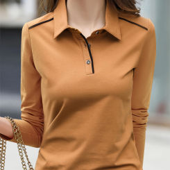 Women's Casual Chic Shirt - Long Sleeve, Button Detail, Semi-Sheer Cotton Blend, Machine Washable - Perfect for Spring & Fall