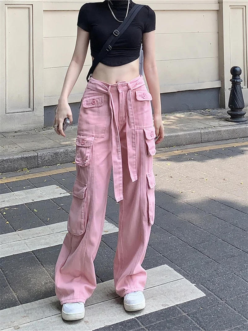 Description Picture 4 of itemY2K Pockets Cargo Pants Women Straight Full Length Pants Harajuku Vintage 90S Aesthetic Trousers Wide Leg Baggy Pants 2023 New