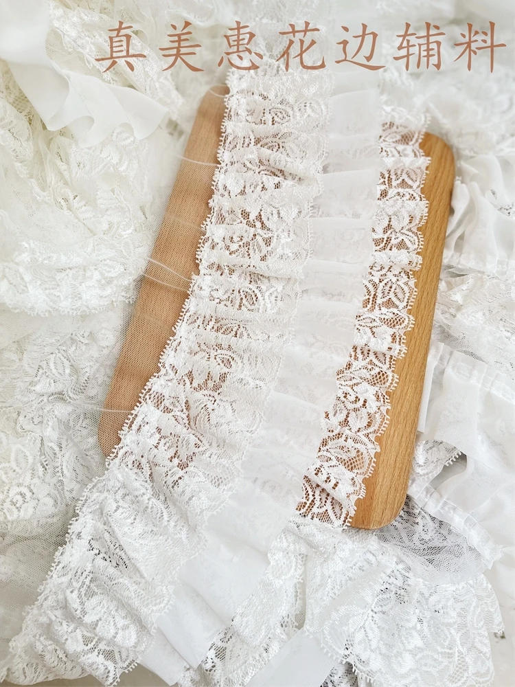 Description Picture 6 of itemPleated Chiffon Fabric with Embroidery Fringe Ribbon, Lace Collar, Ruffle Trim, DIY Apparel, Curtains, Sewing Decor, 3 Layers