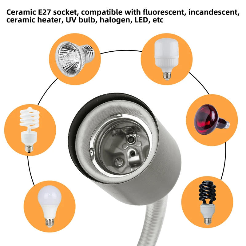 Description Picture 5 of itemReptile Heat Lamp with Halogen 50W Bulb Aquarium Basking Lamp for Lizard Terrarium Adjustable Gooseneck Tortoise Reptile Light