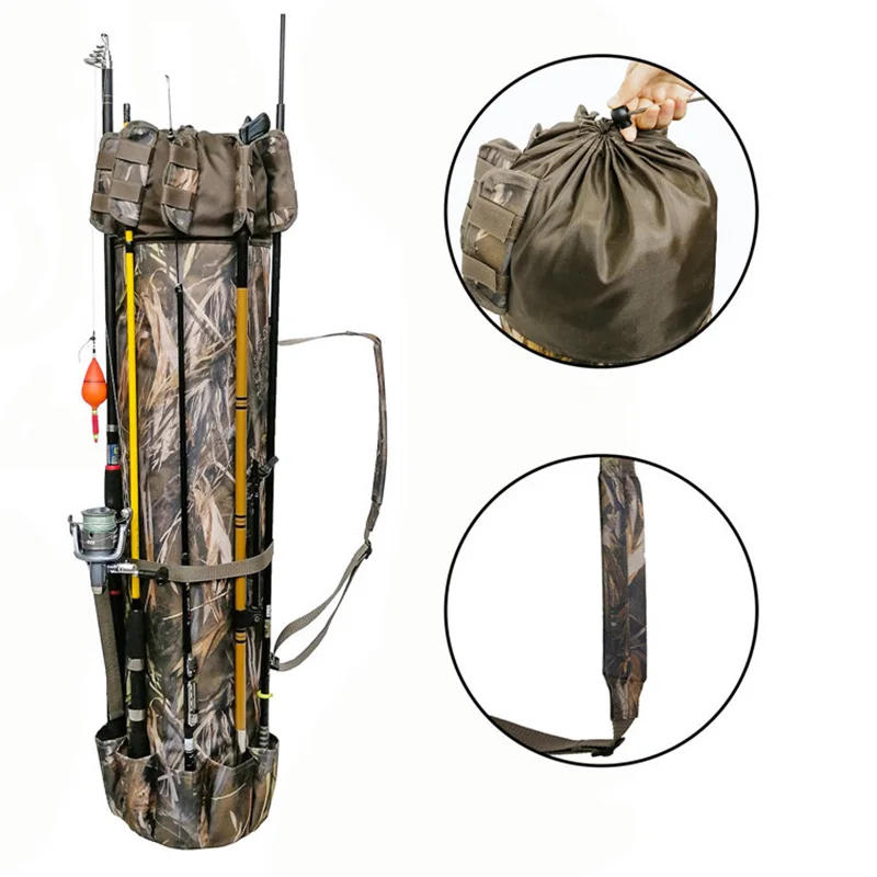 Description Picture 5 of itemCylinder Fishing Rod Reel Storage Bag, Oxford Cloth, Tackle Bag, Outdoor Travel, Sea Fishing Gear, Shoulder Carrying Backpack
