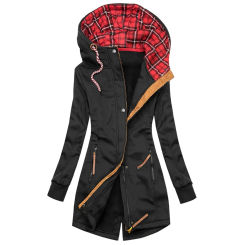 Autumn Winter Women Long Sleeve Coat Zip Irregular Floral Print Hood Jacket Elegant Plaid Outwear Coats Chaqueta Mujer