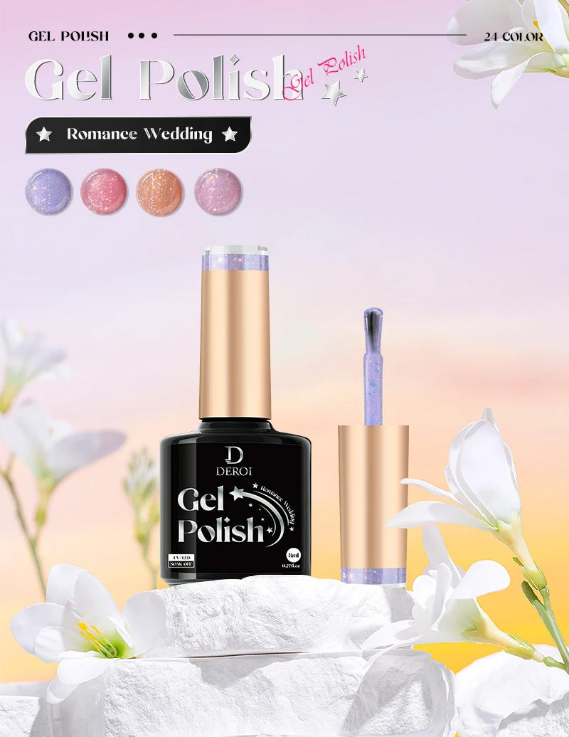 Description Picture 2 of itemDEROI Glitter Gel Nail Polish Sparking Regular Nail Polish Shiny Soak Off UV Gel Varnish Semi Permanent Nail Art Manicure 8ml