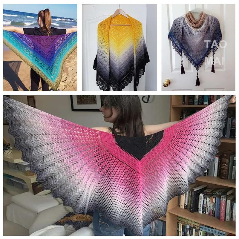 Description Picture 3 of item300g Cake Gradient Color Crocheted Shawl Blanket DIY Hand Knitted Cotton Blended Yarn