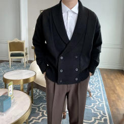 New 2022 Spring Autumn Original Korean Style Men's Design Knitted Cardigan Trendy Solid Color Versatile Knitted Top V-neck