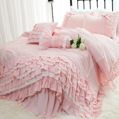 Romantic Ruffle Luxury Duvet Cover with Rose Print Bedding for King Size Lace design Quilt Cover Bed Linen
