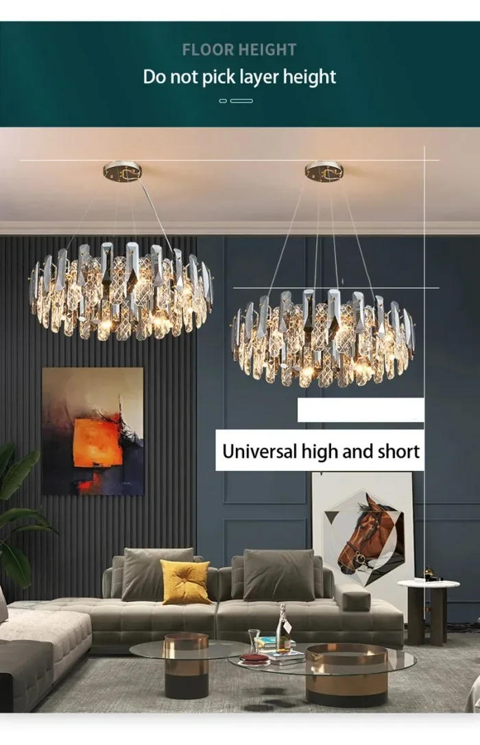 Description Picture 4 of itemModern Luxury Crystal Chandelier Glass Pendant Light Home Decor Living Dining Room Kitchen Bar Decoration Indoor Hanging Lamps