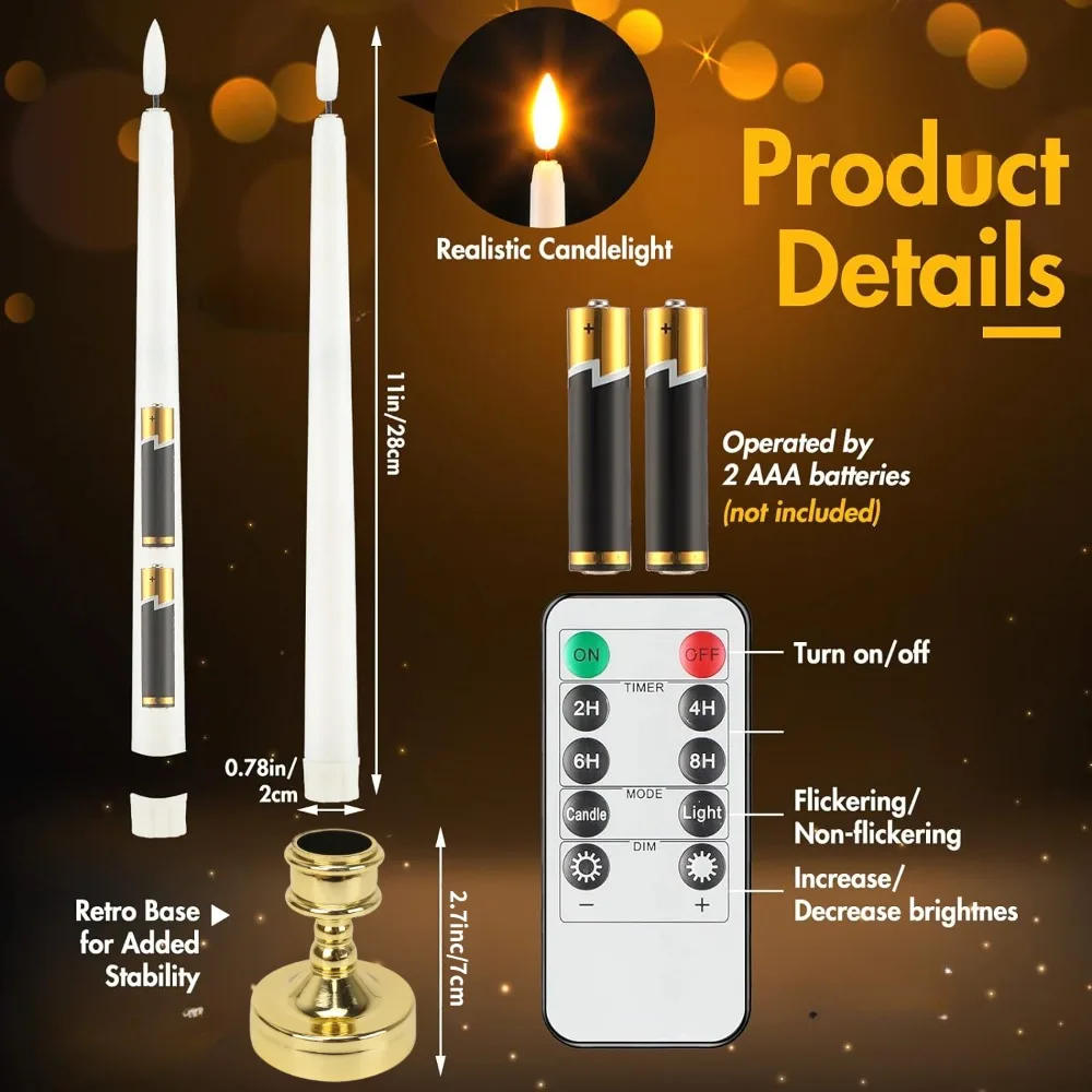 Description Picture 2 of item6pc Pack Flameless Taper Candle with Base Flickering LED Tea Light with Candle Holder for Halloween Wedding Christmas Home Decor