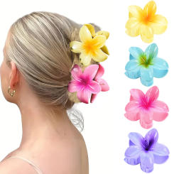 2Pcs 8CM Hawaiian Flowers Hair Clip Claw Headwear Accessories Acrylic Hairpin Crab Summer Birthday Party Decoration Wedding Gift