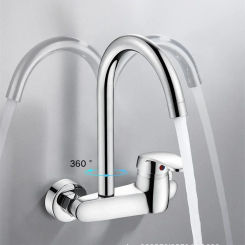 Kitchen Sink Mixer Tap Wall Mounted Brass Faucet With Cold Hot Water Control Chrome Finish Convenient Single Handle