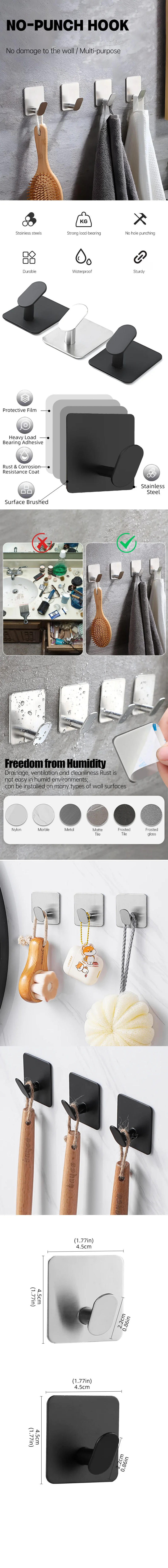 Description Picture 2 of itemStainless Steel Towel Hooks Wall Adhesive Hooks Sticky Holder for Kitchen Bathroom Hanging Coat, Clothes, Closet Hook Wall Mount