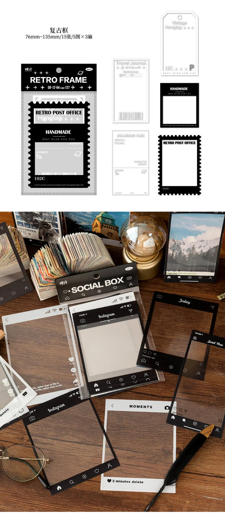 Description Picture 6 of item15 Sheets Vintage Photo Film Frame PET Sticker Package DIY Diary Junk Journal Decoration Label Stickers Album Scrapbooking