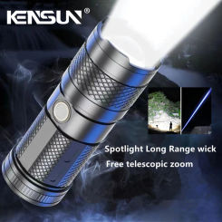 Powerful LED Flashlight Camping Torch ABS + Plastic Material Telescopic Zoom With Tail COB Floodlight Multiple Lighting Modes