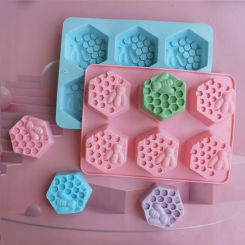 6pcs Bee Oval Square Honeycomb Silicone Soap Molds DIY Honey Fudge Cake Baking Mold Manual Candle Making Tool