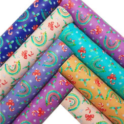 Rainbow Candy Canes Printed Synthetic Leather Faux Fabric Sheets Felt Backing Vinyl For Earrings bag Bows DIY GM2392A