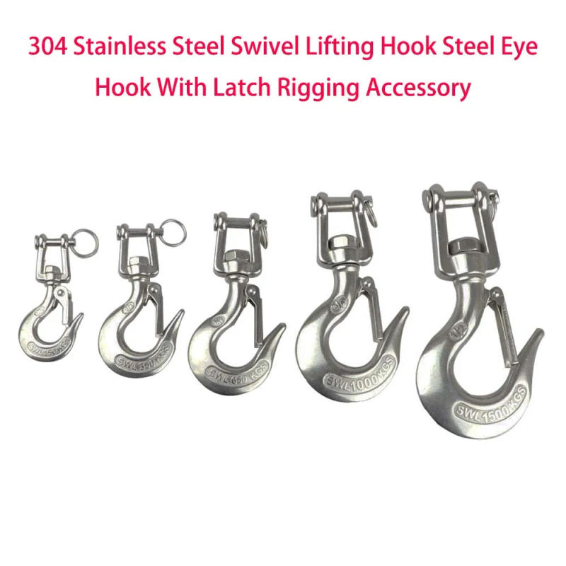 Description Picture 6 of item304 Stainless Steel Swivel Lifting Hook Steel Eye Hook With Latch Rigging Accessory Clevis Lifting Chain Snap Hook